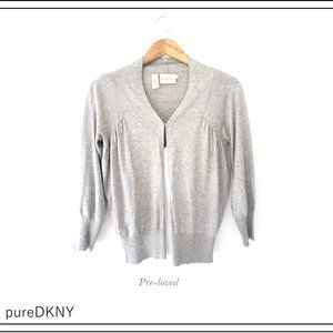 DKNY SILK CASHMERE BLEND HEATHER GREY CARDIGAN